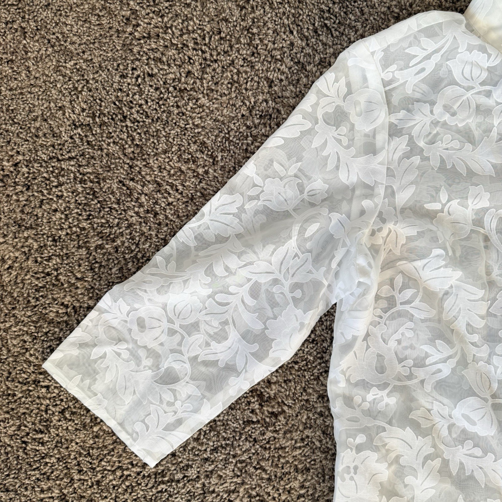Vintage Sheer White Floral Fabric Buttoned Tunic Top By UNITS Size PXL
