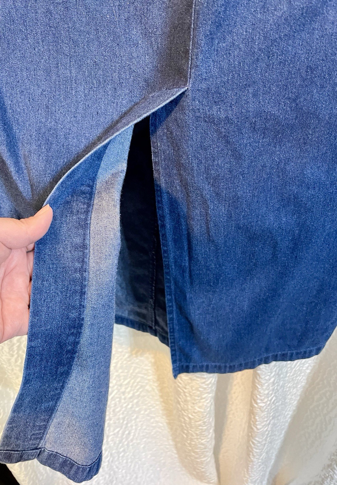 Vintage Talbots Deep Blue💙100% Cotton Denim Maxi Skirt Size 14 Long Slit EUC