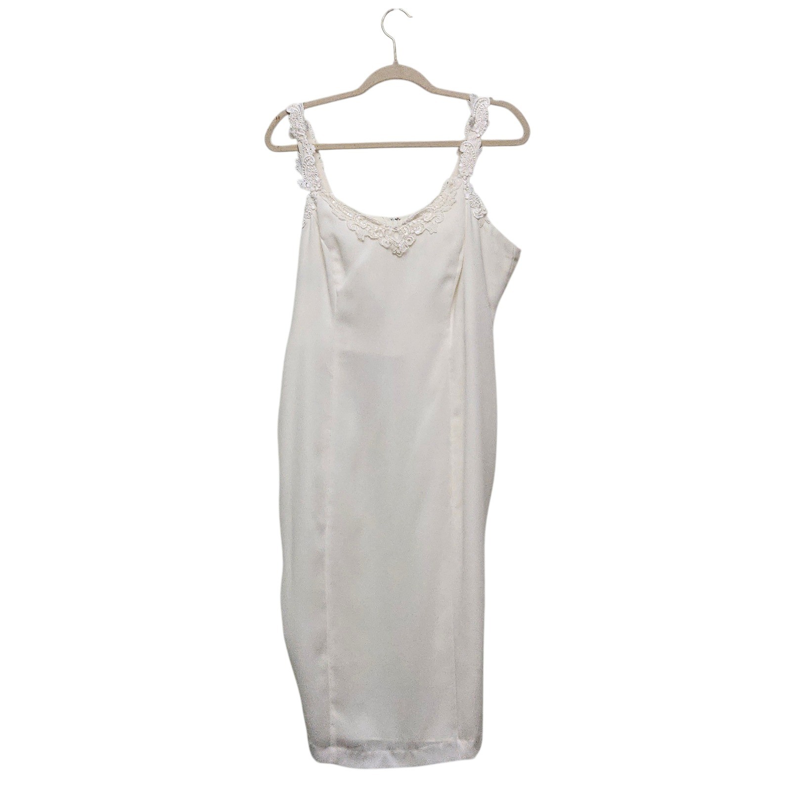 Vintage 80s 90s a la carte CALIFORNIA Ivory Lace Trim Slip Dress Midi Wedding XL