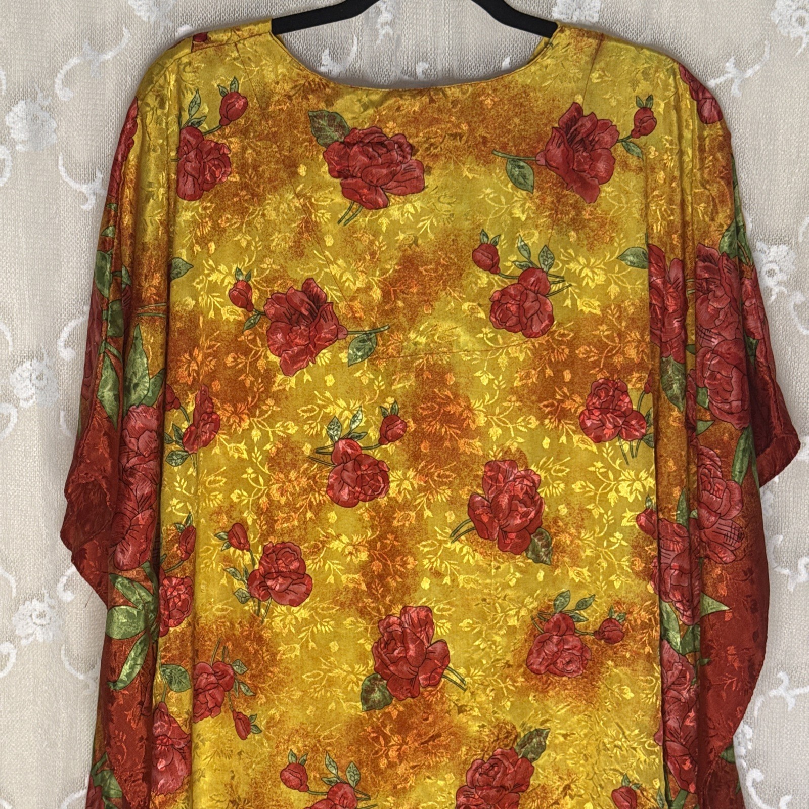 Vintage Simply Basic Multicolor Floral Jacquard One Size Pockets Muumuu Caftan