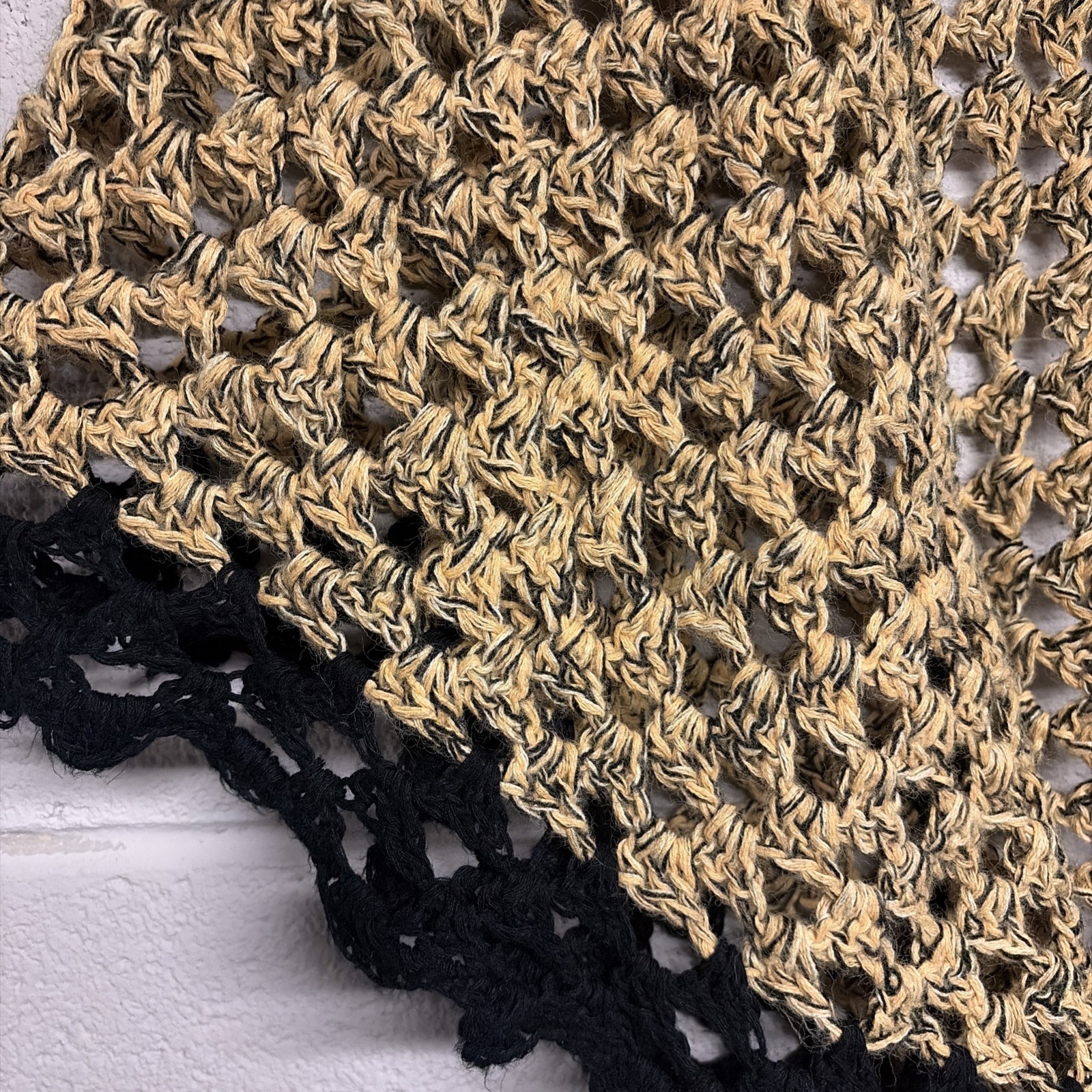 Vintage 1970 Handmade Knit Shaw, Boho/Hippie, Yellow And Black