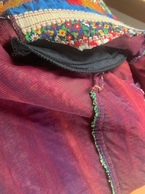 True VINTAGE 60s 70s Ruched BOHO Jacket Rainbow Blouse Belted Size S Blazer Mod