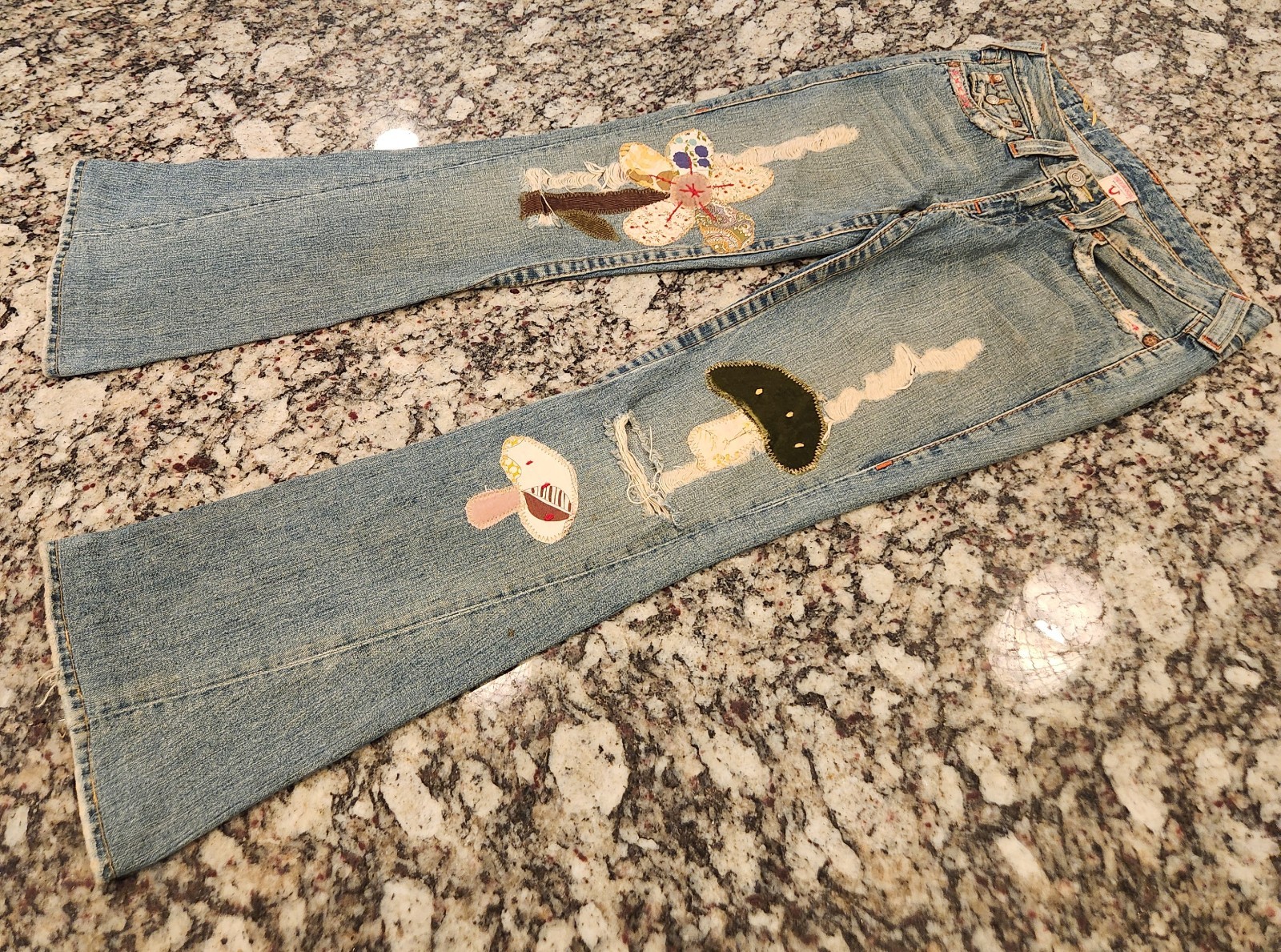 Vintage Y2K True Religion World Tour Ashbury Patchwork Flare Jeans Womens 28 EUC