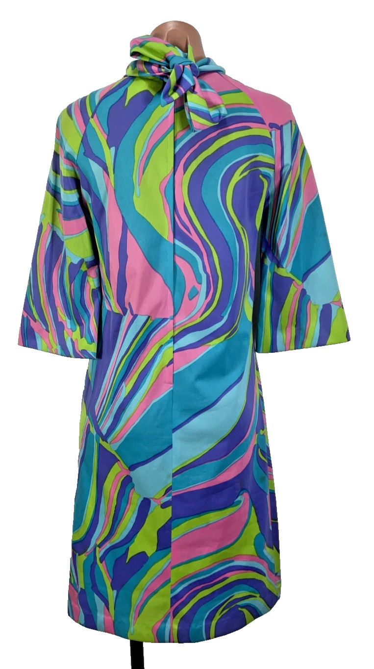 Vintage 1960s Domani Polyester Knit Dress Mod GoGo Scarf Psychedelic UNION MADE