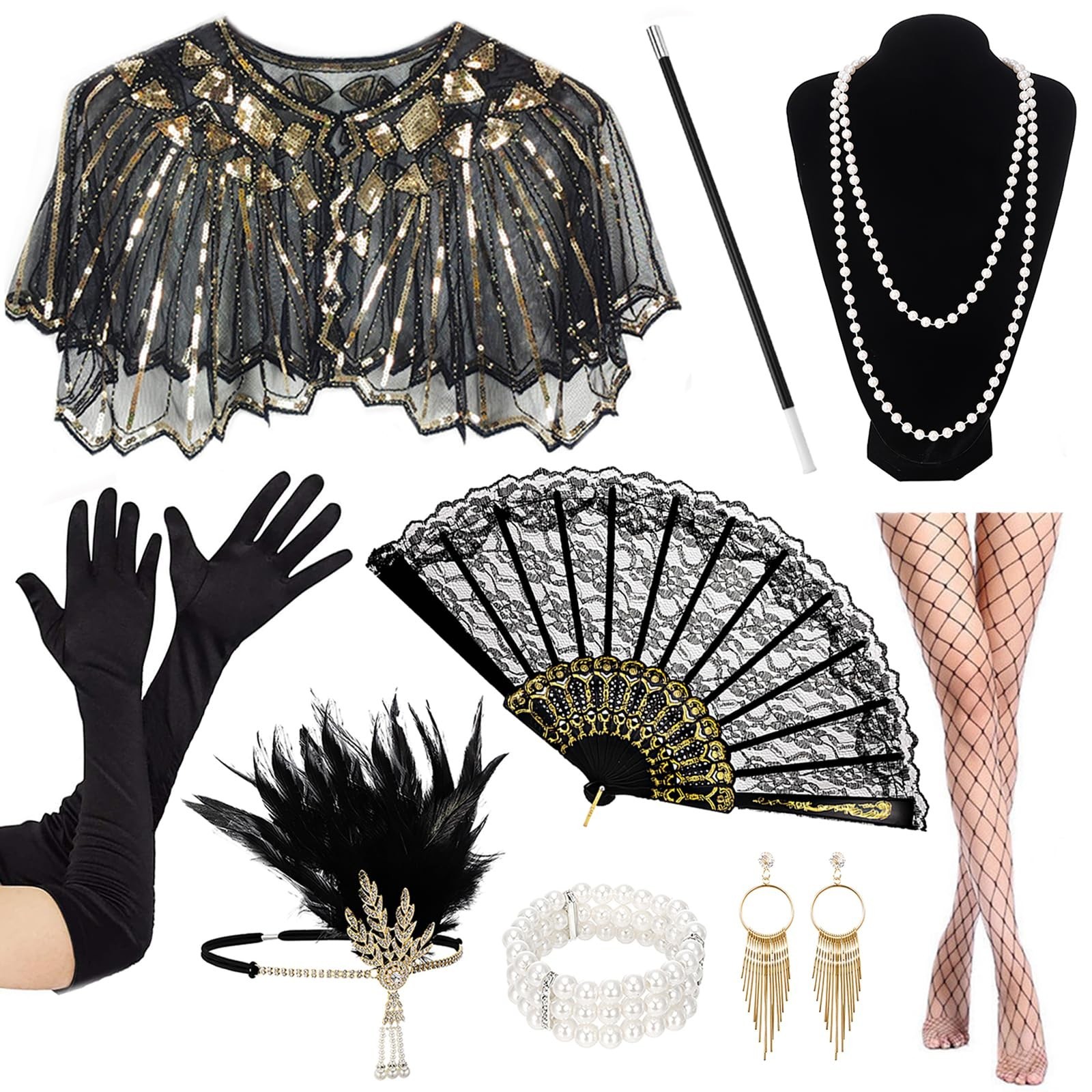 ONEPEACE Vintage 1920s Accessories, Elegant Old Hollywood Glamour Dresses wit…