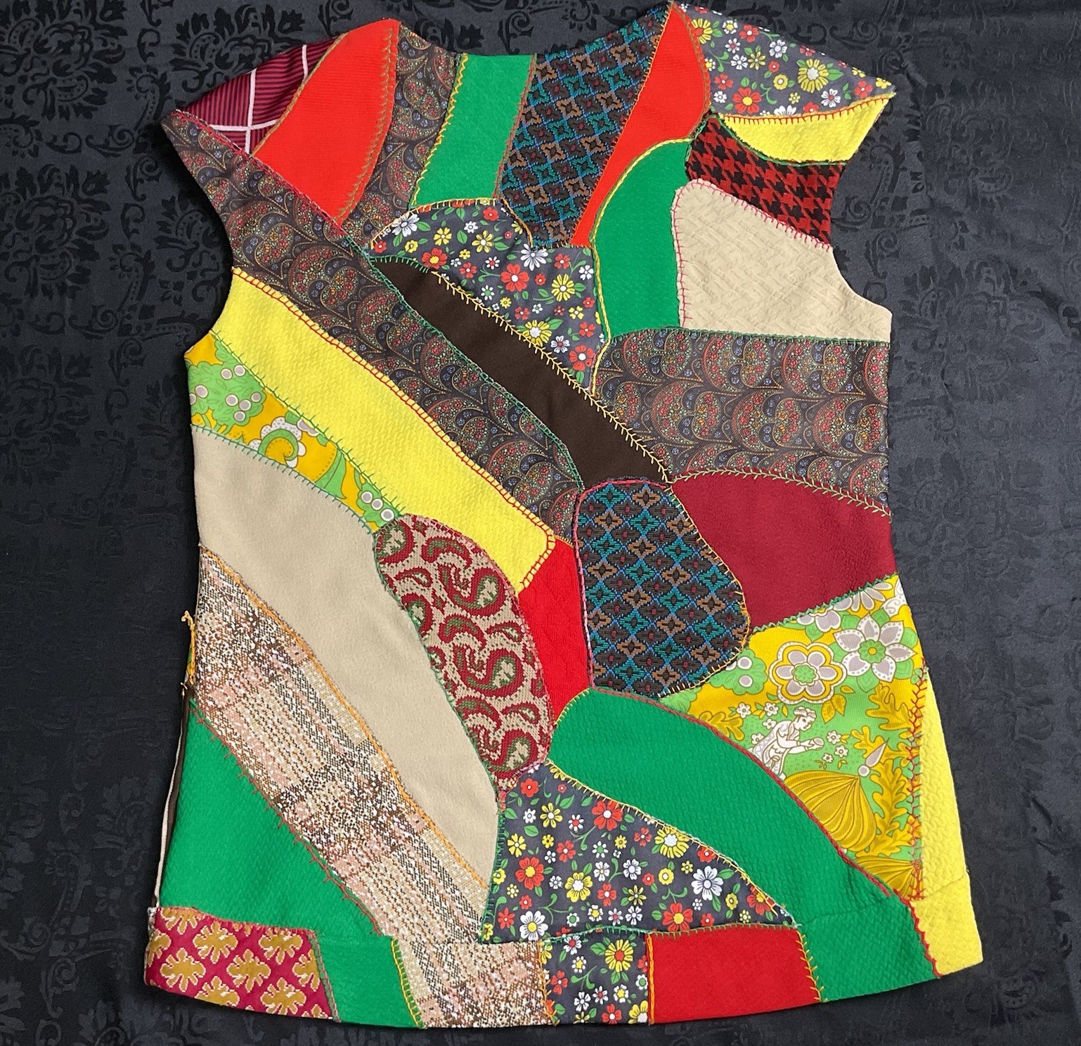 Vintage Patchwork Quilted Shirt 19” Bust Handmade 70’s Hippie Boho Kitschy Lined