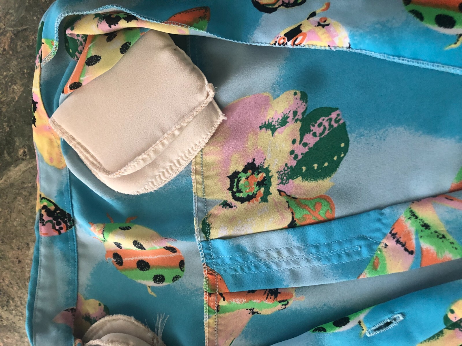Vintage Blue Multicolor Tunic – Short sleeve, Buttons, pocket, delicate material