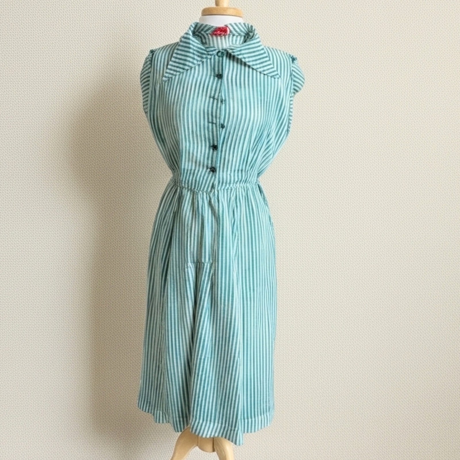 1950s Colette by Colonial Sheer Stripe Shirtwaist Dolman Sleeve Midi Day Dress
