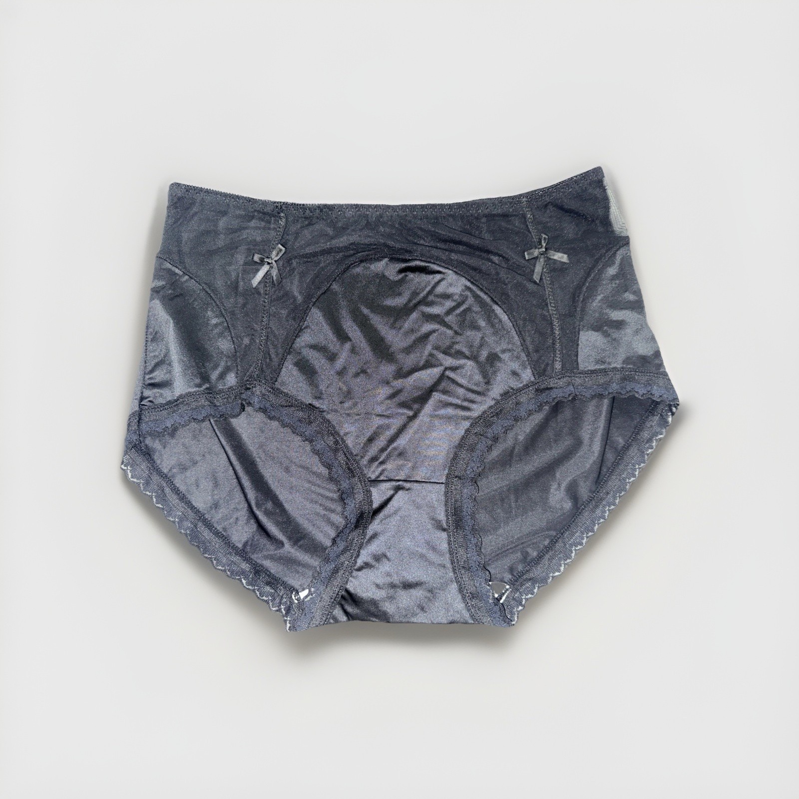 Panties Black Nylon Blended Lace Trim Cotton Gusset XL Bows Cotton Gusset New