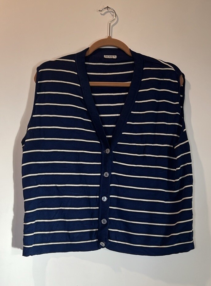 Vintage Louis Féraud Vest 100% Acetate EU 40 Medium Navy/Cream Made In Canada