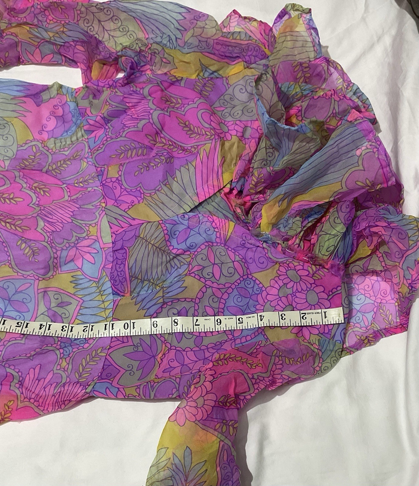 Vintage Bright Floral Maxi Dress Boho Psychedelic Handmade Ruffled