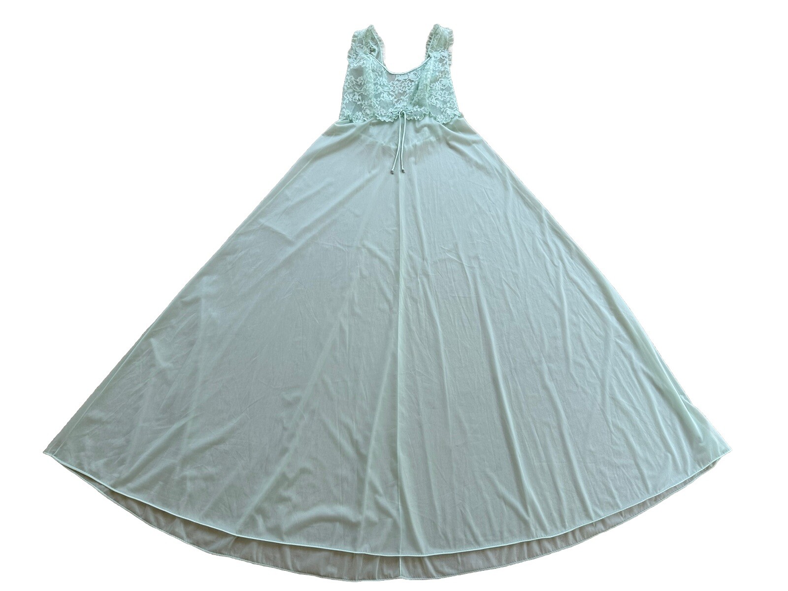 1960s Vanity Fair Mint Green Nylon Tricot Lace Nightgown Slip Dress Negligee VTG