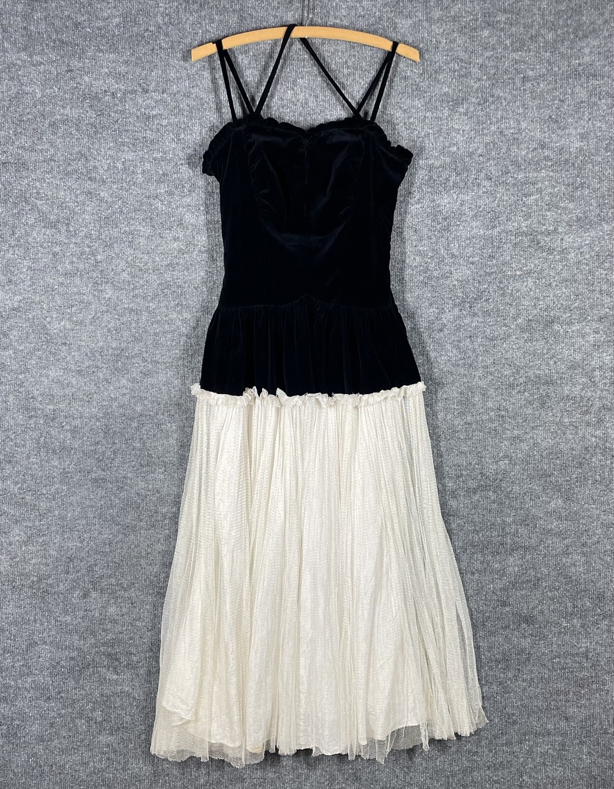 VINTAGE 50s Black Velvet Tulle Dress Womens Size 13 Prom Party Cocktail Netting