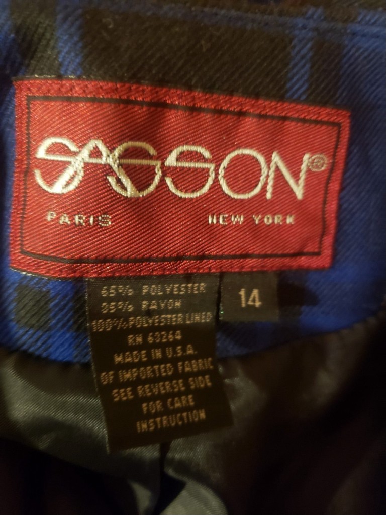 Vintage 80s 90s Sasson Blue Black Yellow Plaid Blazer Jacket M