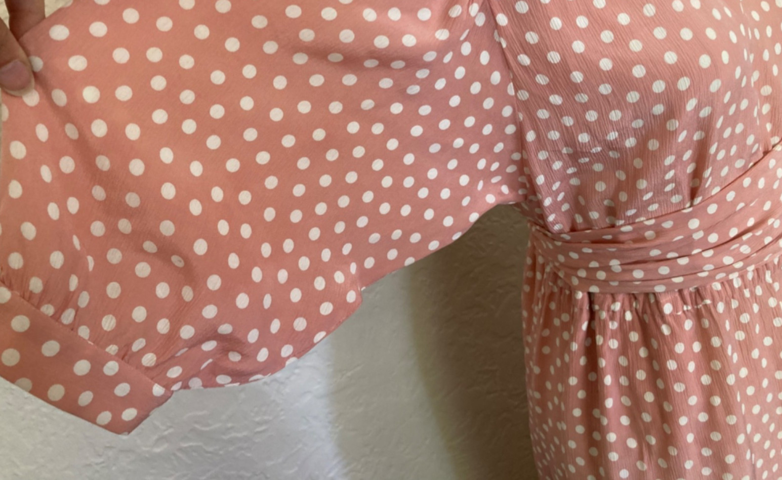 🇫🇷Vtg Yves Saint Laurent Polka Dot Pink Dress Puff Blouson Sleeve France Sz.36