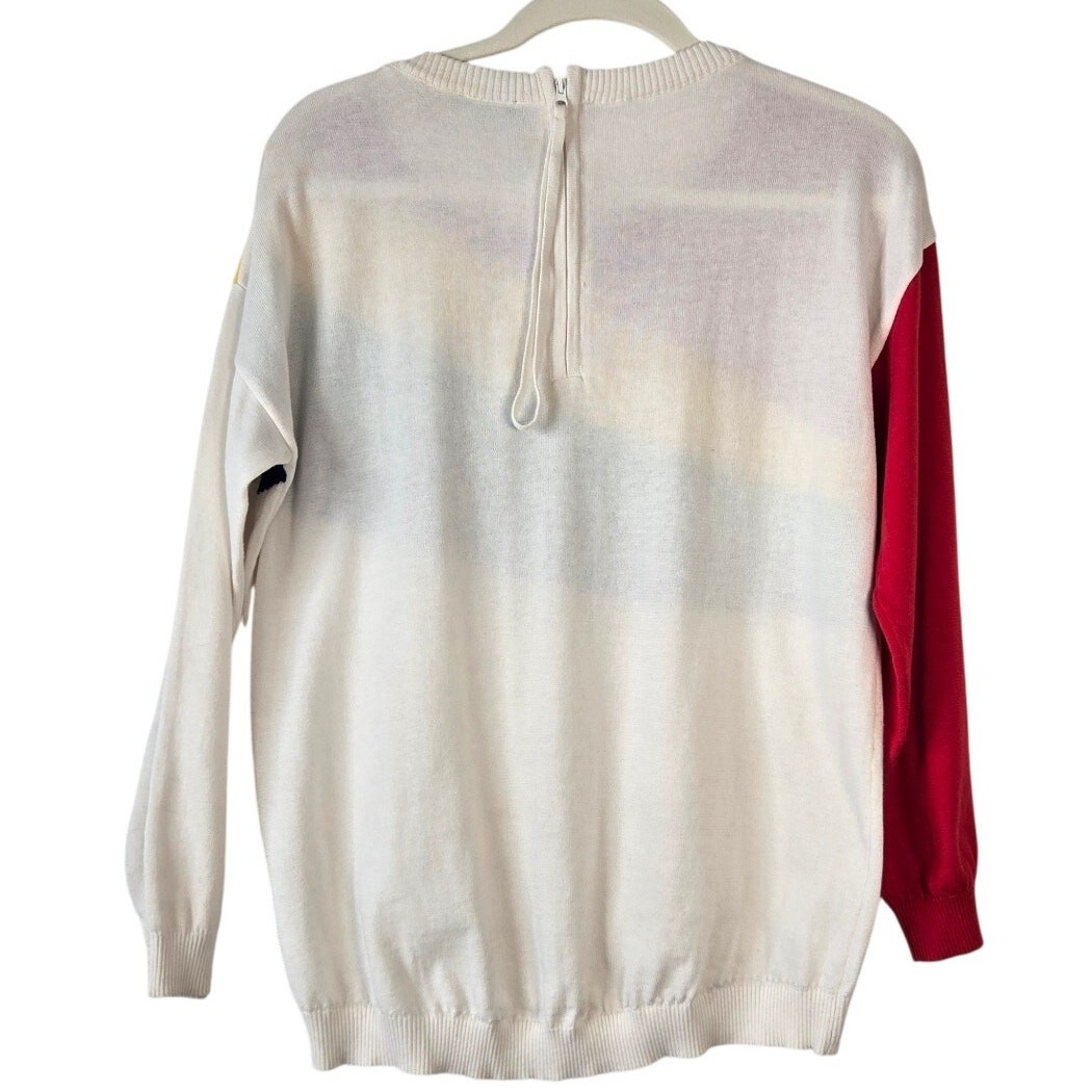 Rare Vintage Benetton Colorblock Rainbow Asymmetric Sweater Rear Zipper Size M
