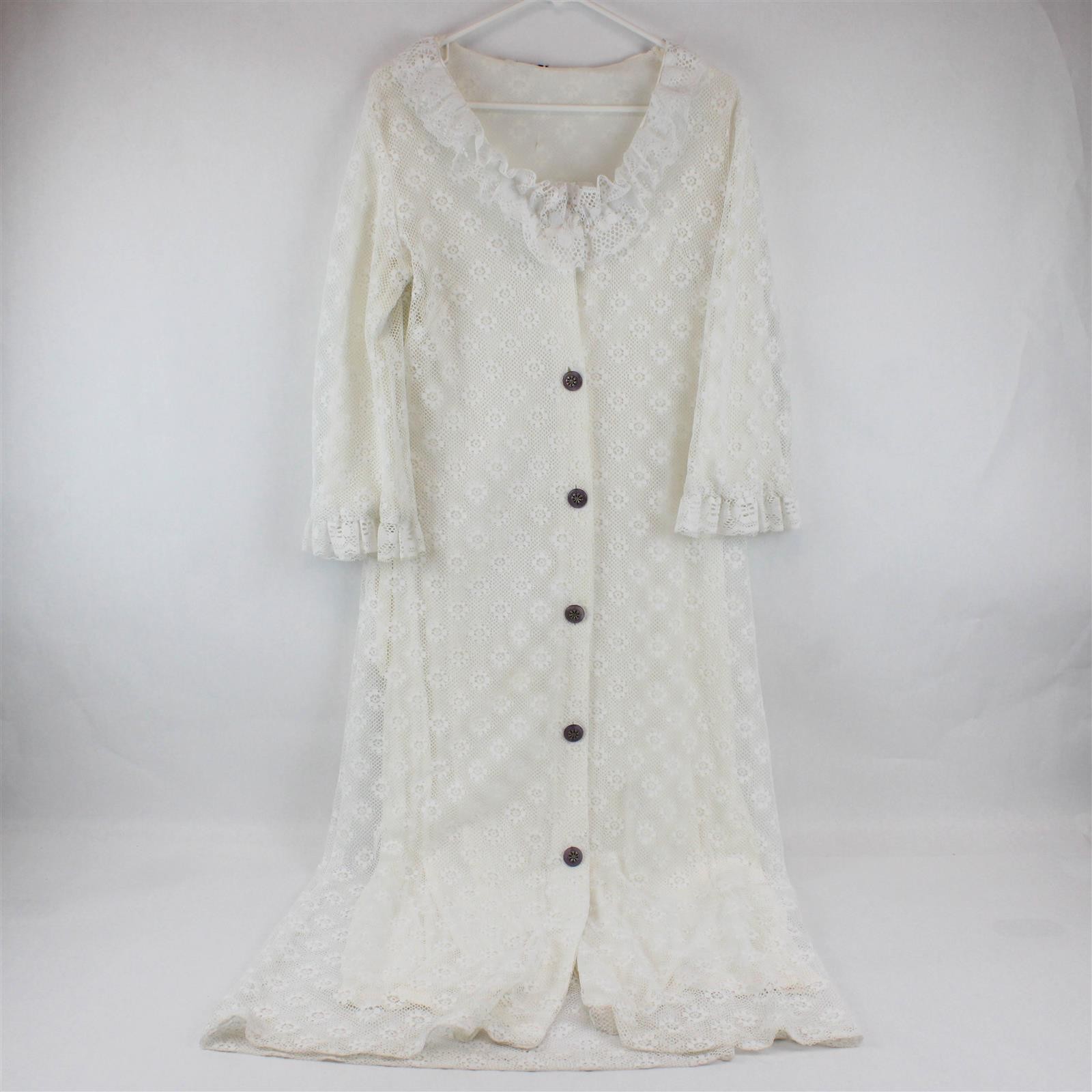 VTG J.C. Penney Womens White Lace Button-Front Robe Misses M Flawed