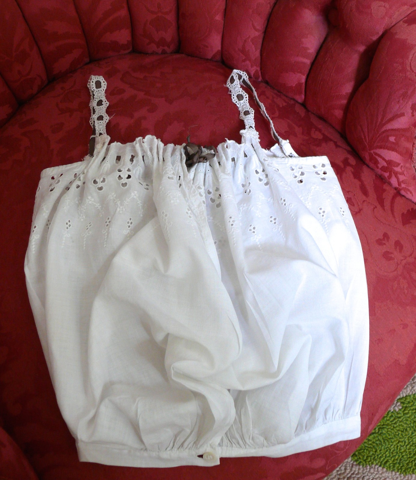 1890`s White Antique Corset Cover Camisole Chemise Cotton Eyelet for Youth XXS