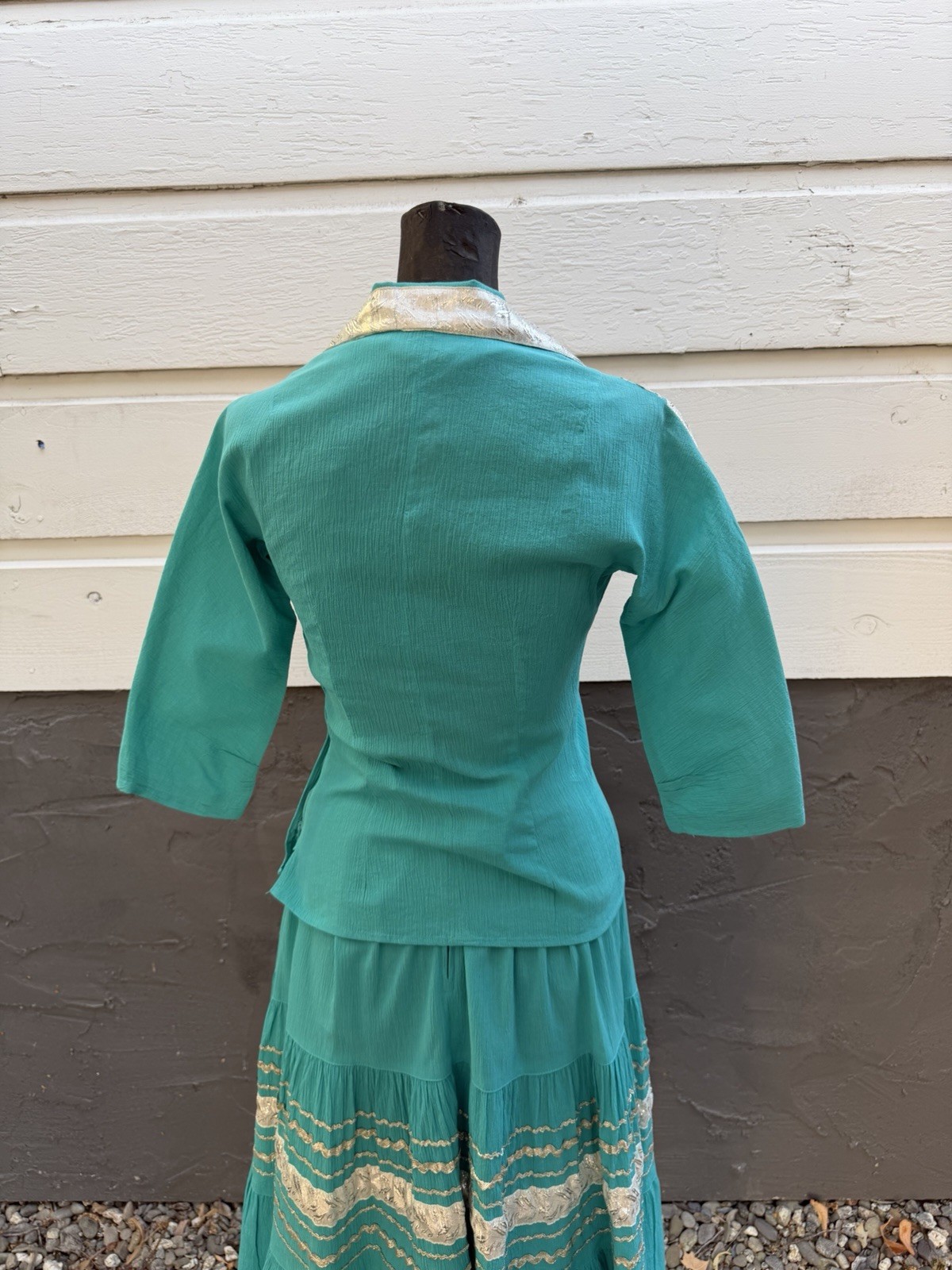 Vintage 1950s Western Patio Fiesta Dress 2Pc Ric Rac Circle Skirt Crinkle Cotton