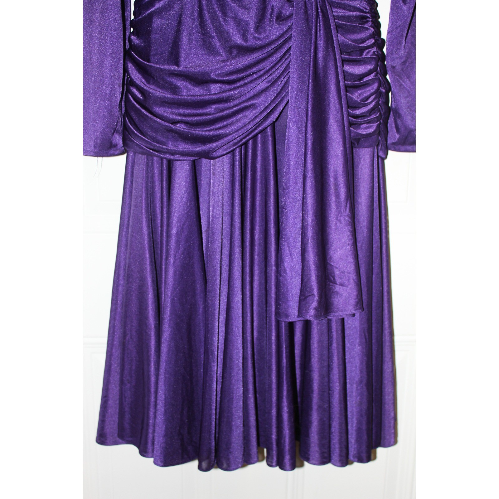 Abby Kent Vintage 80s Purple Beaded Sequin Ruched Dress SZ 14 USA Whimsical Glam