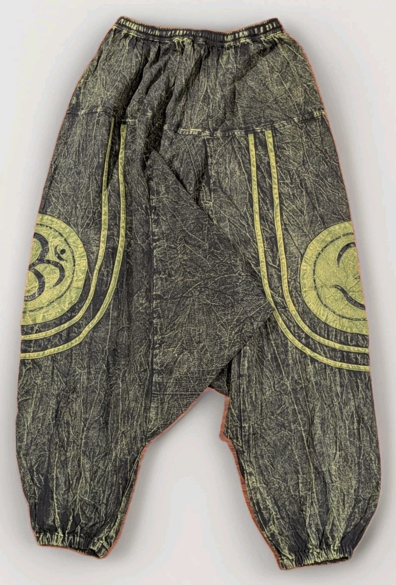 Vintage Kharmic Chameleon Harem Pants Black Green Acid Wash Festival Boho