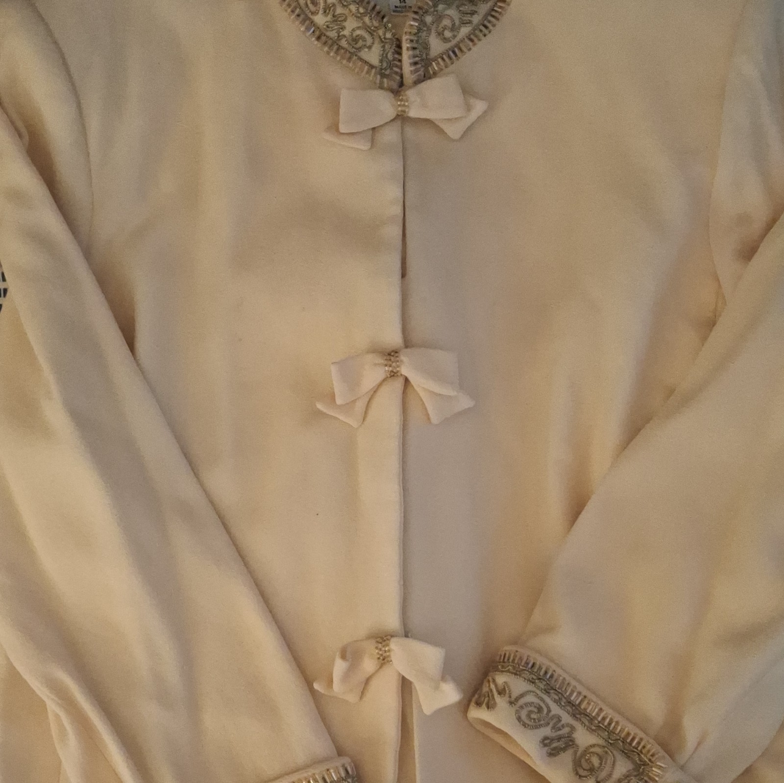 Albert Nipon Vintage Evening Wool Blazer Ivory Embellished Bow Size 14