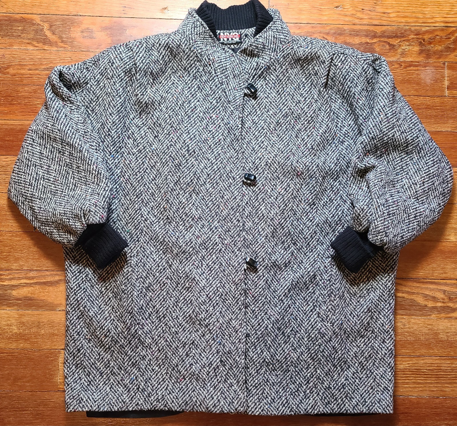 Vintage 80&rsquo;s York Girl Wool Blend Coat Dolman Puff Sleeves Toggle USA SZ 24