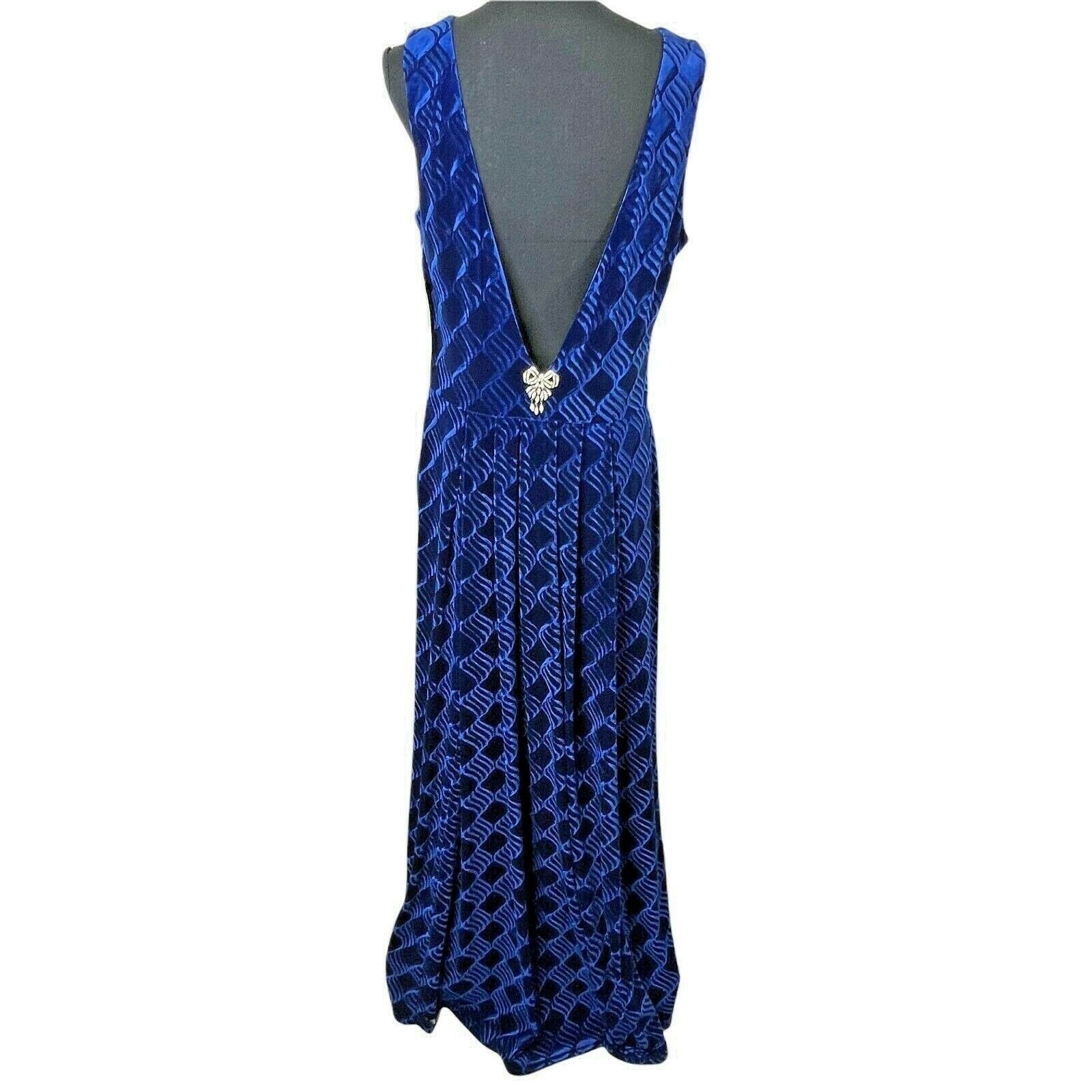 Scott McClintock Dress Women New Velvet Satin Formal Blue Pattern Maxi Open Back
