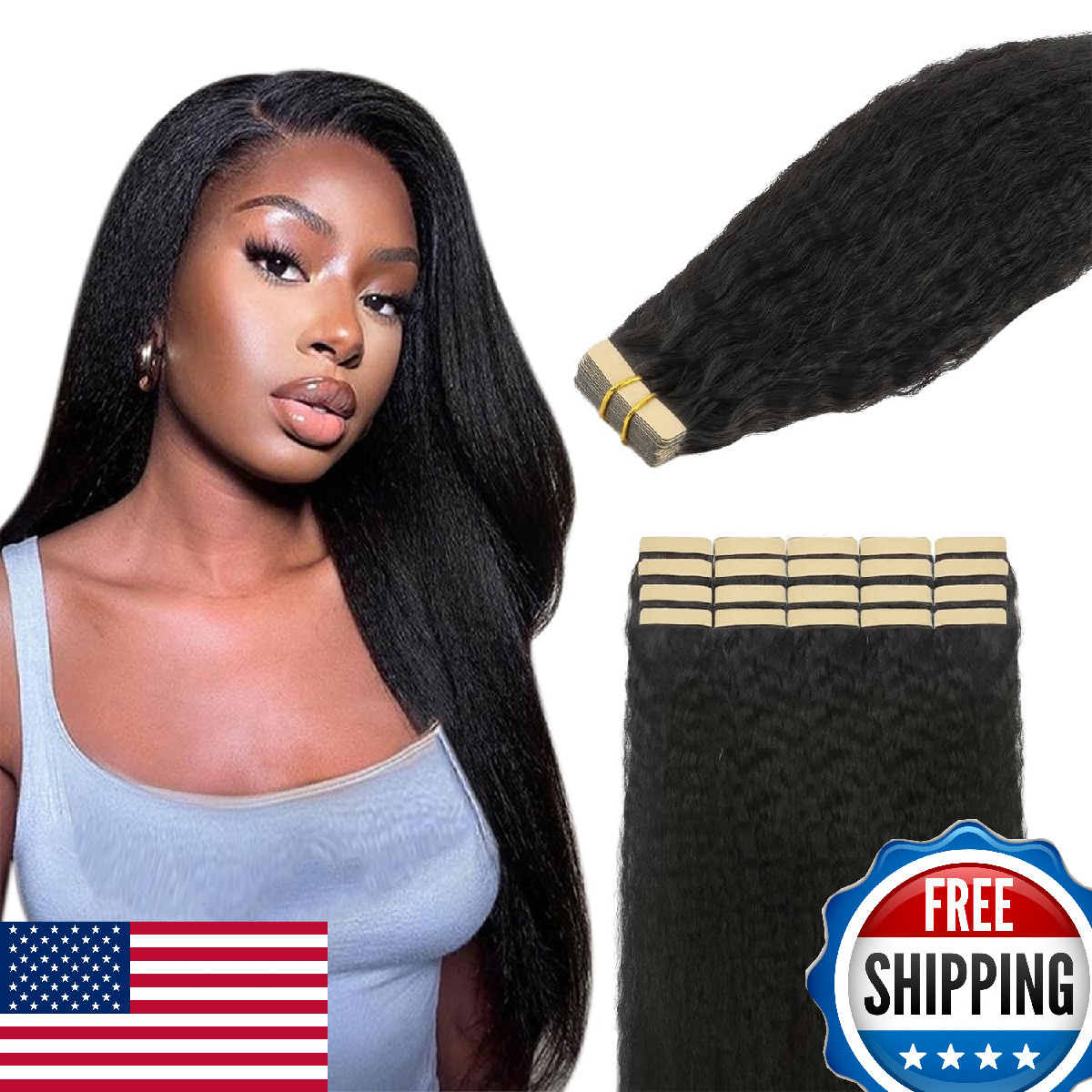 Lashey Tape in Hair Extensions Human Hair Natural Black 14 Inch 50g 20pcs