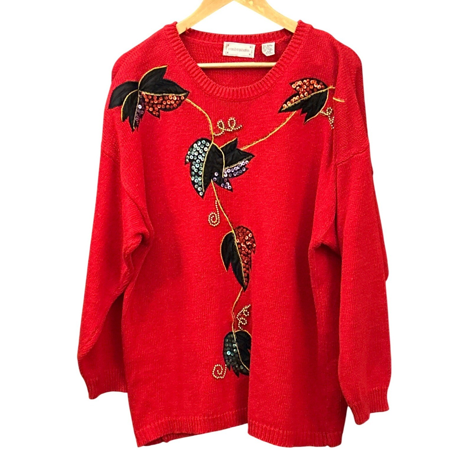 Vintage 90,s Combinations Sweater Grandmacore Sequin Kitschy Red 26W Holiday