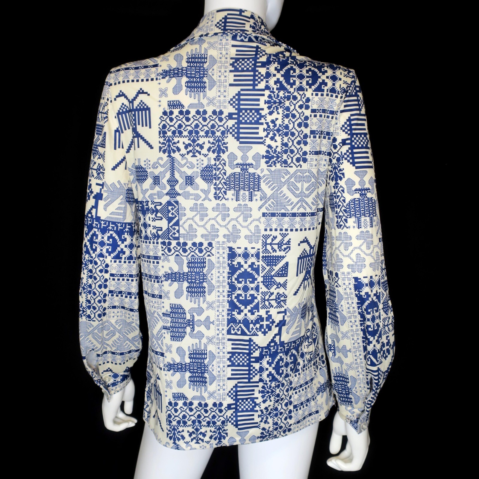 Vintage Devon 70s Atomic Funky Geometric Op-Art Disco Mod Polyester Shirt Small