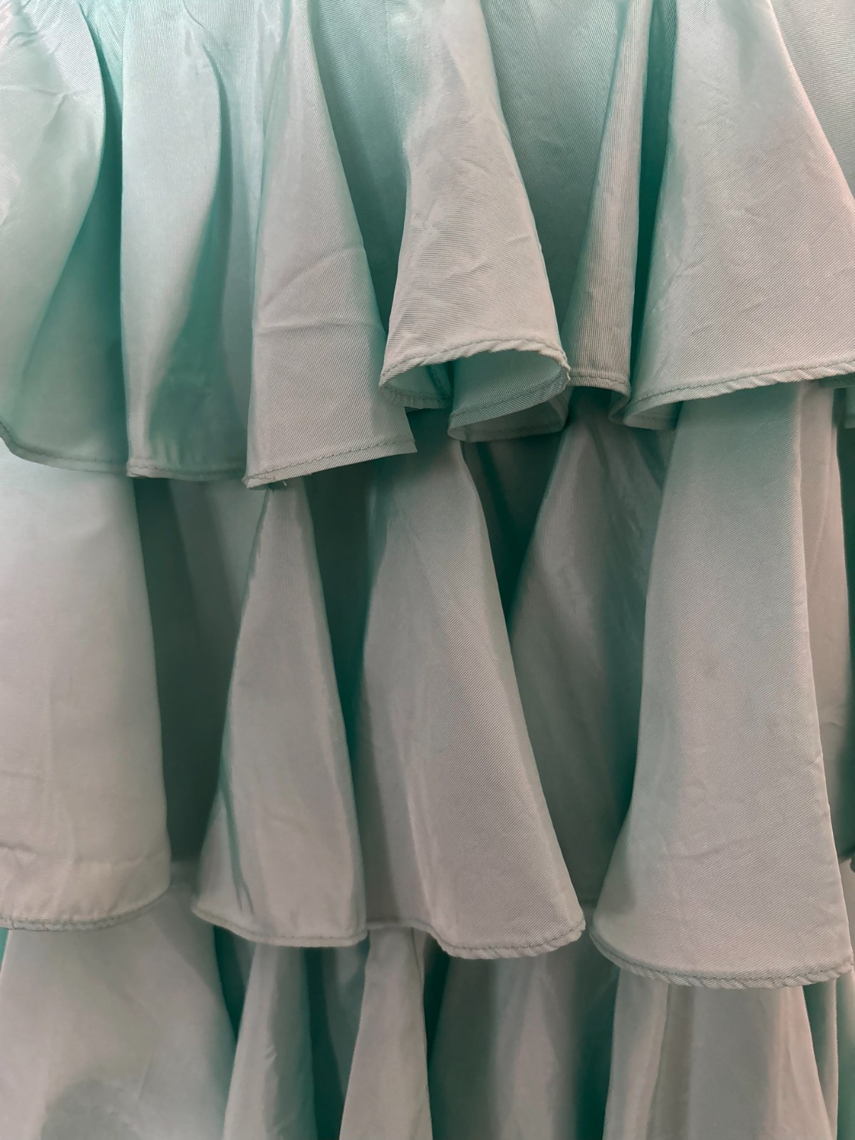 1980s Aqua Ruffled Strapless Evening Dress by Lillie Rubin, Small to Medium