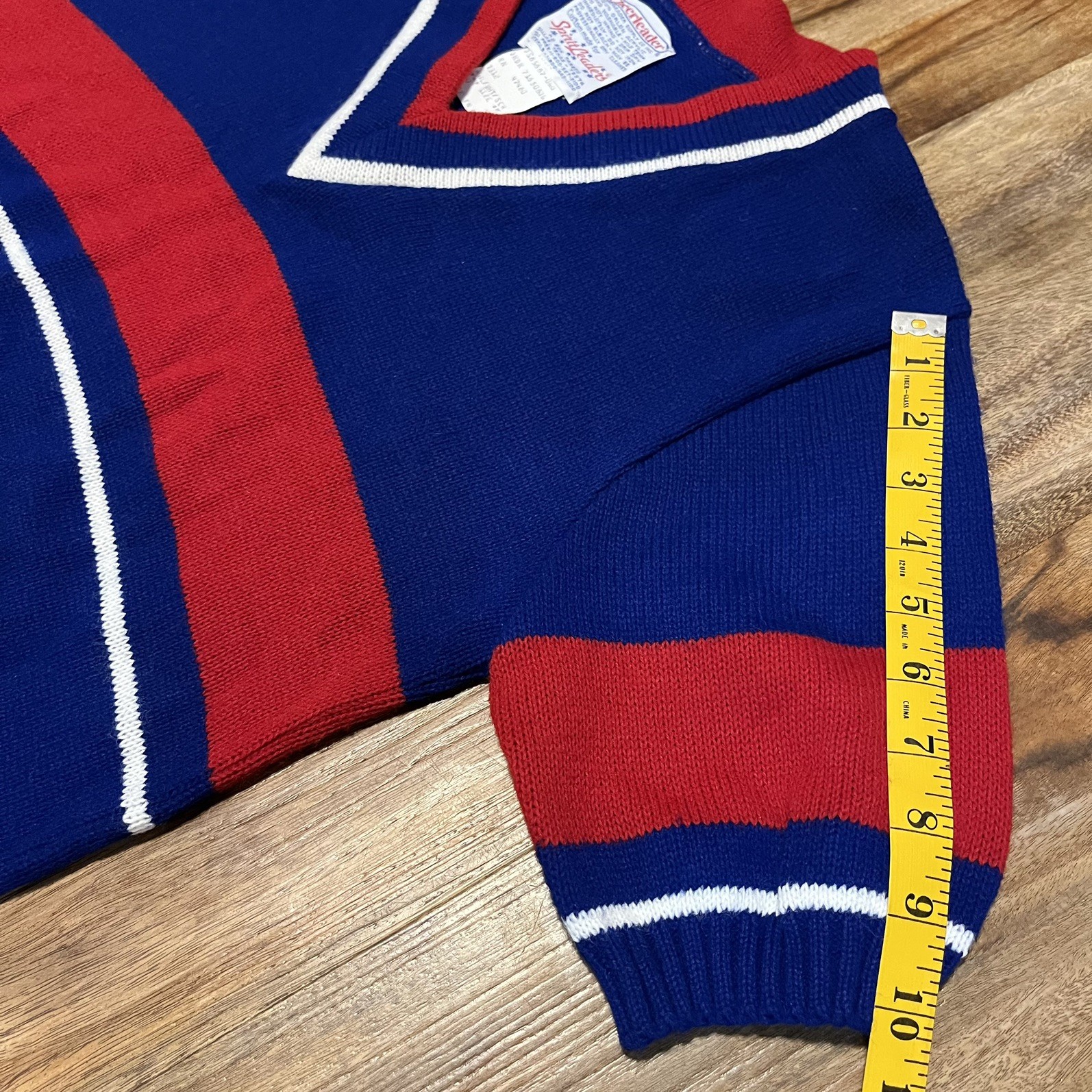 🔥VTG Red White Blue Cheerleader Pullover Sweater 70’s Spirit Leader Size 40 🔥