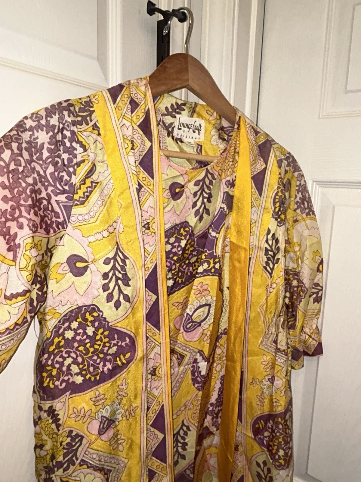 70s VINTAGE Lounge Craft Wrap Dress Hostess Kaftan Attached Jacket Maxi UNION