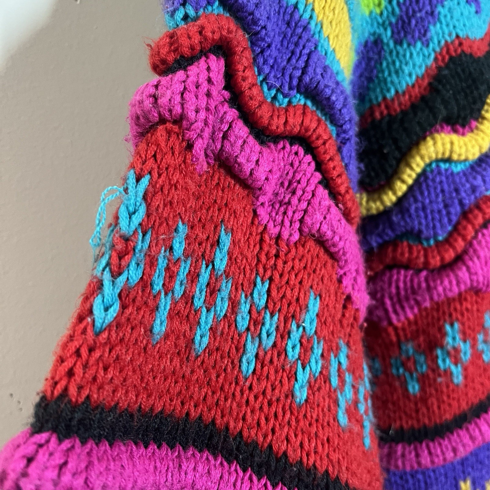 Vtg IVY Multi-color 3D Coogi Style Cable Knit Sweater Acrylic Size M Cosby Mock