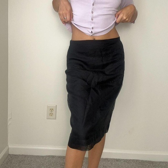 vintage chic mid rise 100% silk midi skirt