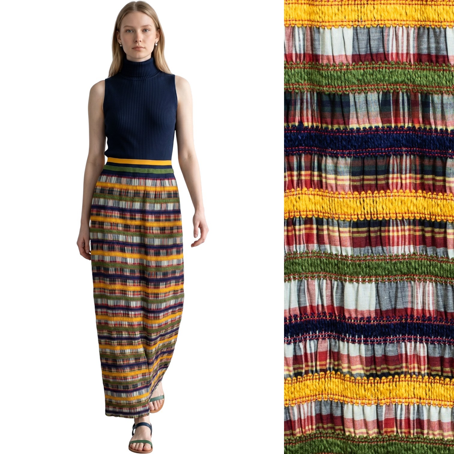 Vintage 1970s Maxi Dress Blue Multicolor Madras Plaid Summer Festival Boho 4
