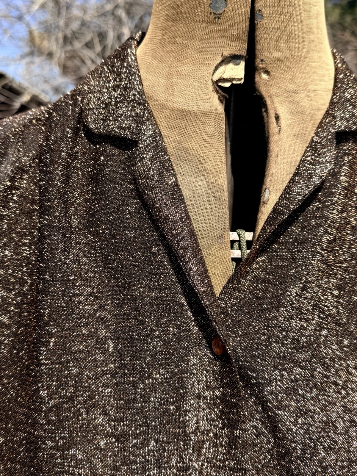 Vtg Blouse Copper Metallic Disco M