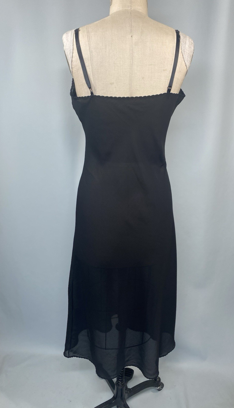 Vintage Full Slip SIZE MEDIUM black bias georgette classic sheer long goth sexy