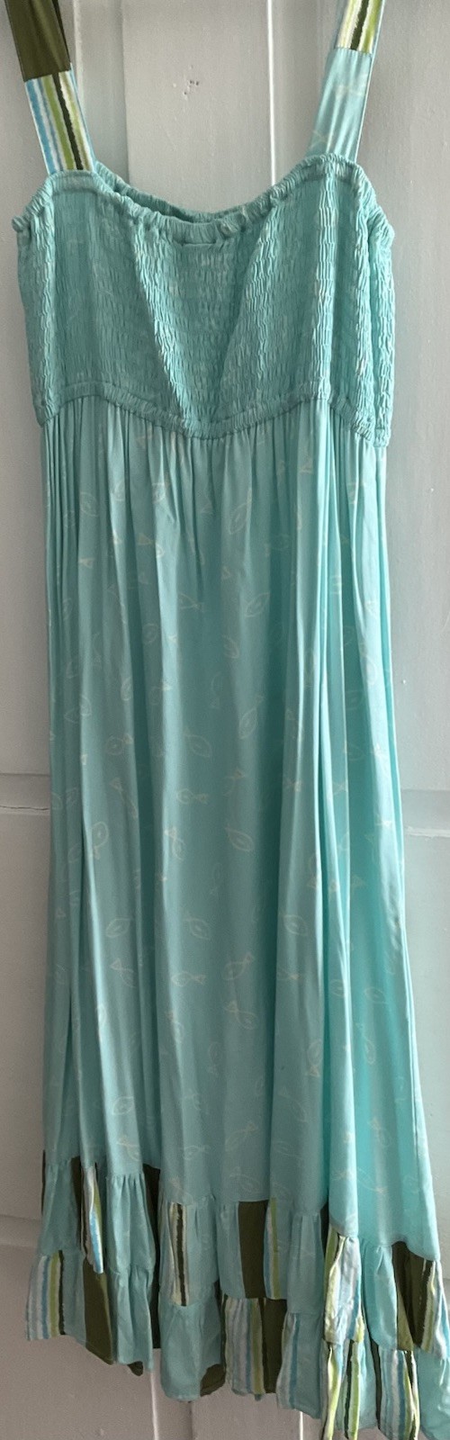 80s Vintage Artisan Sundress By Usindo, Indonesia, M, Green/Blue, Sequin Details