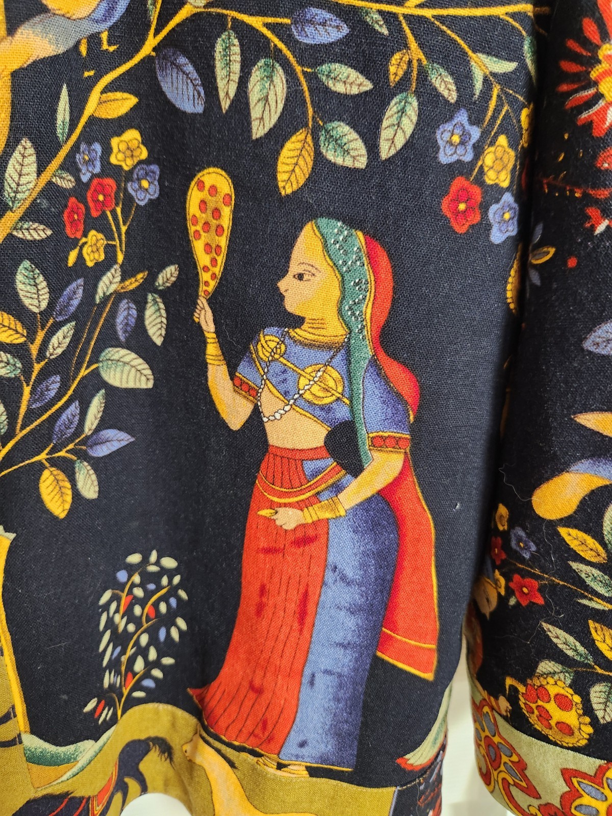 Vtg Women&rsquo;s Asian Indian Bali Style Folk Art Jacket Wearable Art Tree Of Life