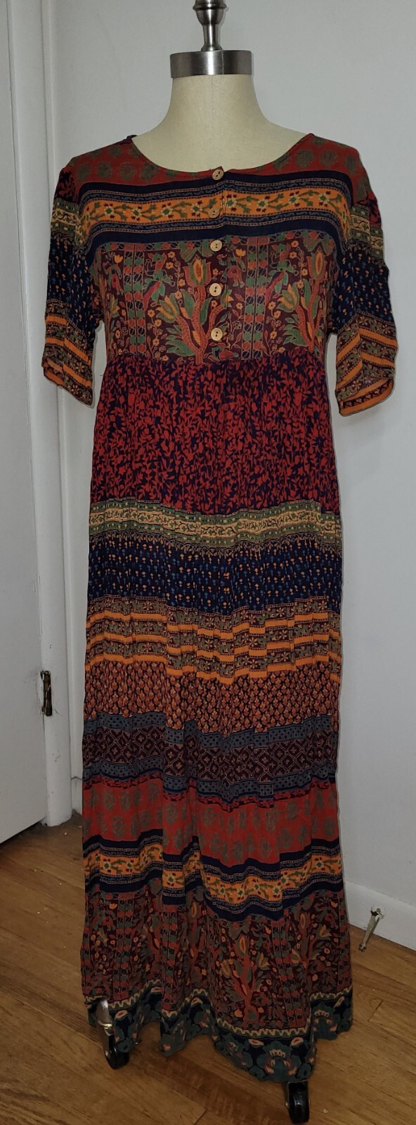 VTG Jasmine By KVM Maxi Dress BOHO Cottagecore Floral Crinkly Gauze Back Tie M/L