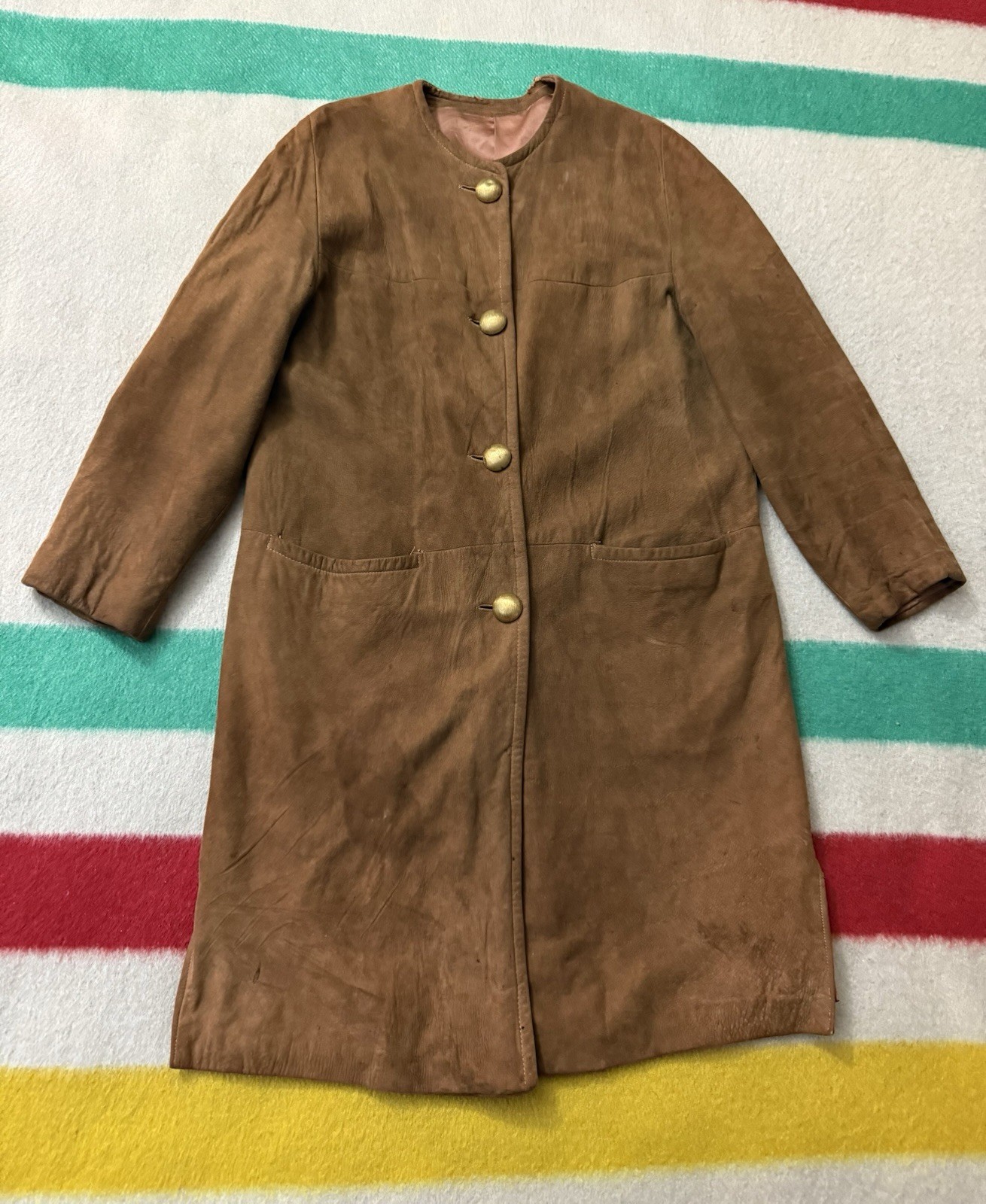 Vintage 60s 70s Saks Fifth Avenue Soft Distressed Tan Suede Jacket Small Medium
