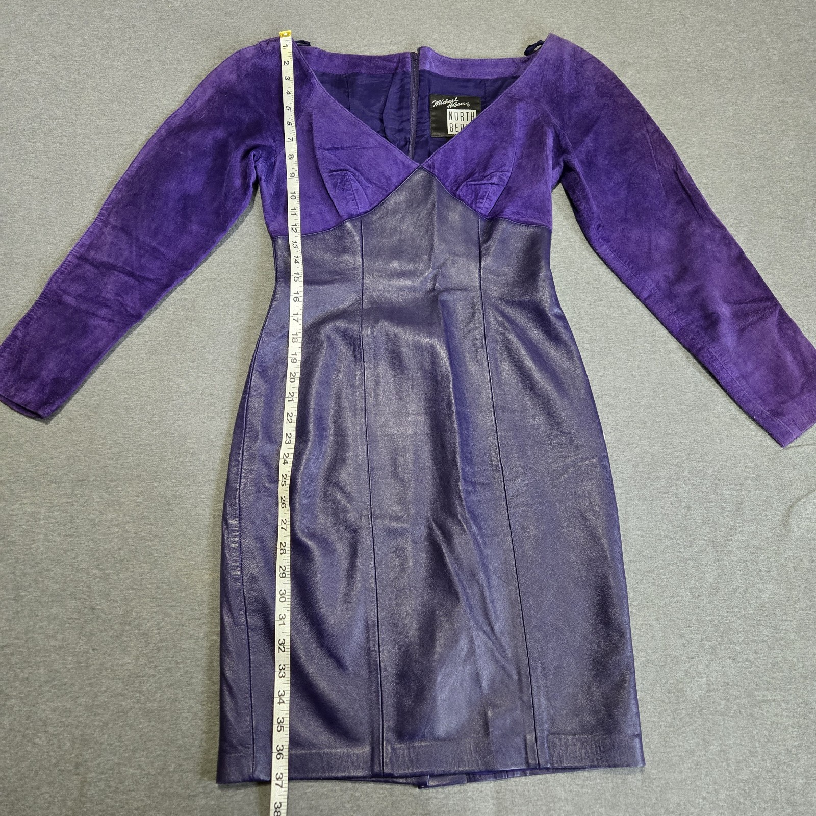 Vintage Michael Hoban North Beach Leather Dress Small Two Tone Purple 80s Party
