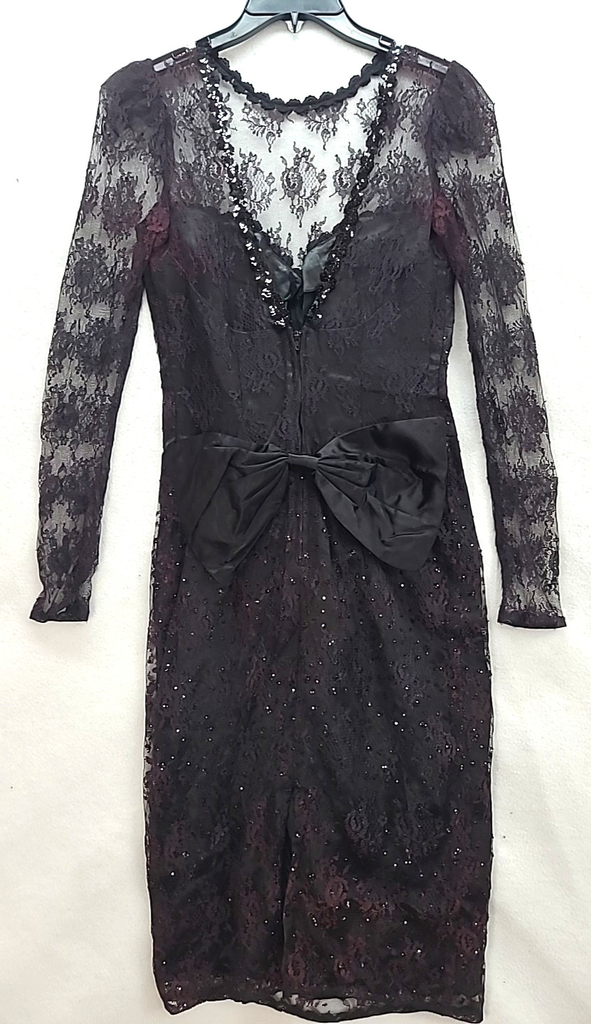 Gunne Sax dress Goth Princess Black Lace Sequins Tattoo Show Off Open Back Sz 9