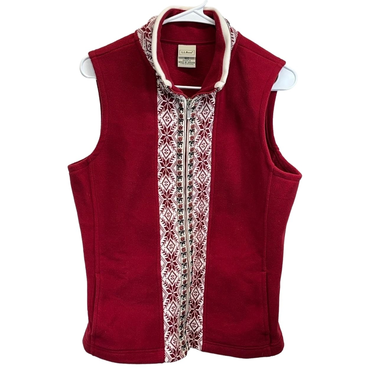 Vintage L.L.Bean Women&rsquo;s Red Fleece Decorative Trim Full Zip Vest Medium
