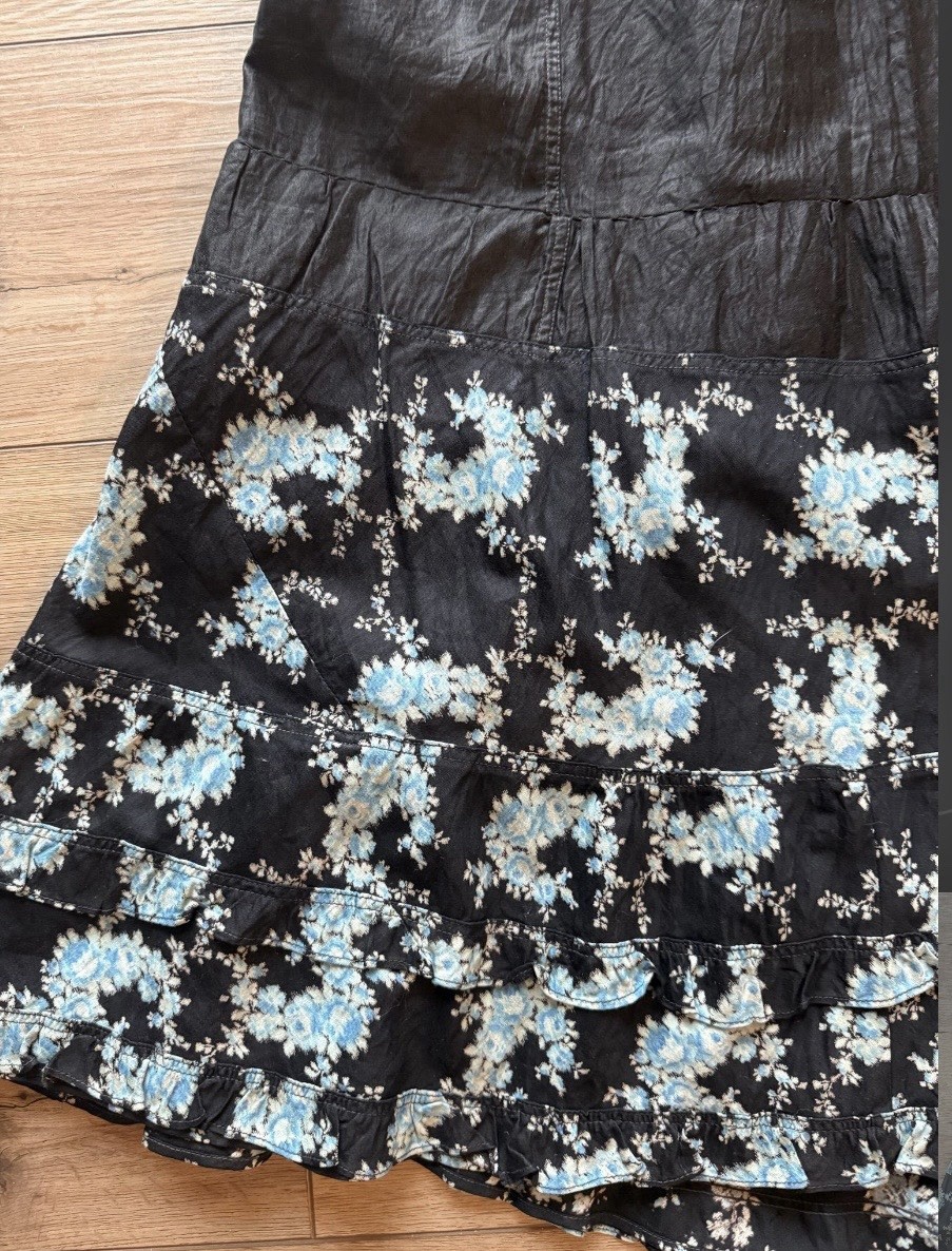 W 32 Sweet Antique Black Calico Edwardian VictorianCotton Skirt