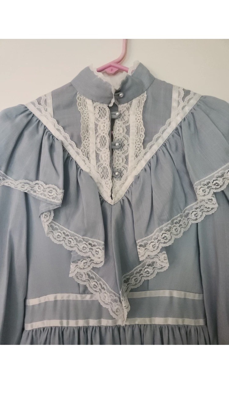 Vintage Handmade 70s Prairie Dress, Baby Blue, Size S, Fully Lined