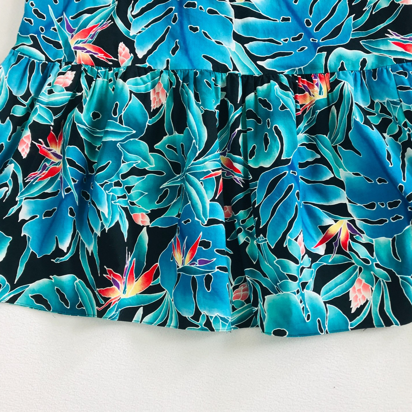Vintage Hilo Hattie MuuMuu Dress MIDI Hawaiian Ruffle Bird Of Paradise Size M