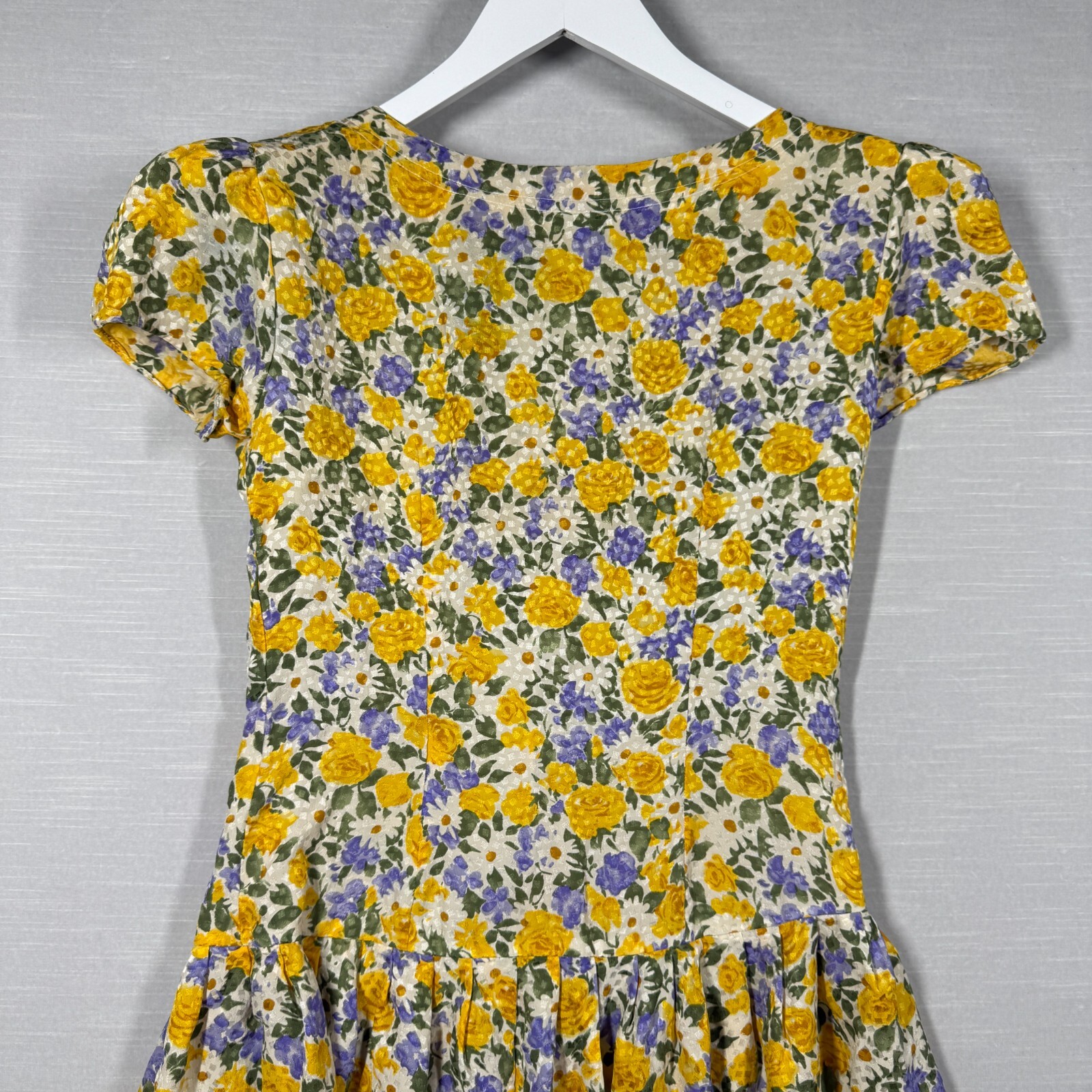 Vintage Maggy London Dress Womens 6 Yellow Button Up Pleated Romantic 80s Silk
